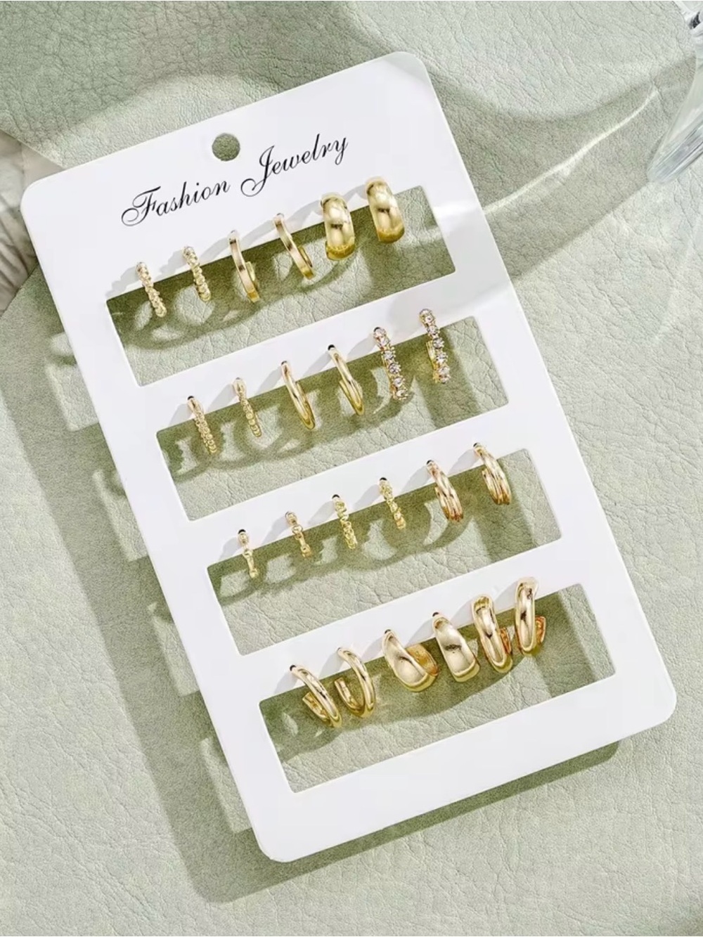 12 Pairs Set Fashion Rhinestone Small Hoop Earrings Minimalist Everyday Gold - Picture 2 of 3